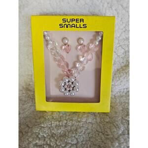 BNIB New Girls Super Smalls Gems Neckless & Earrings Set In Box Hearts Pink